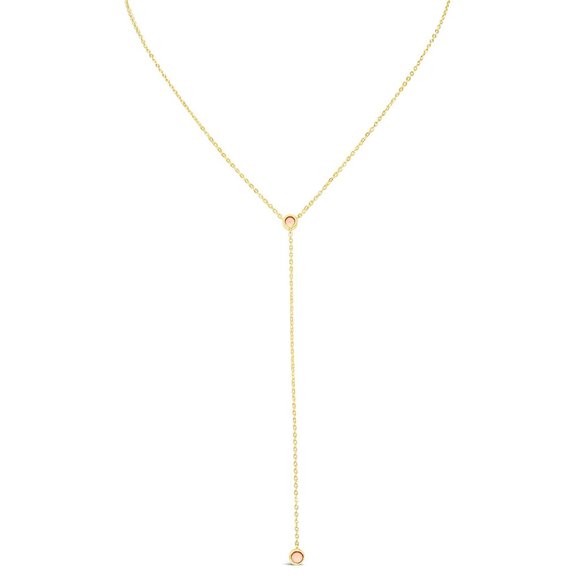 14K  Gold Two Stone Lariat - Picture 1 of 4